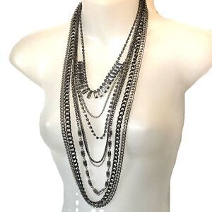 Chunky chain rhinestone multi strand statement necklace‎